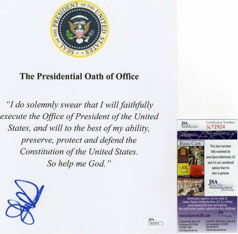JOHN KASICH SIGNED “PRESIDENTIAL OATH OF OFFICE” W/ JSA COA #N72924 COLLECTIBLE MEMORABILIA