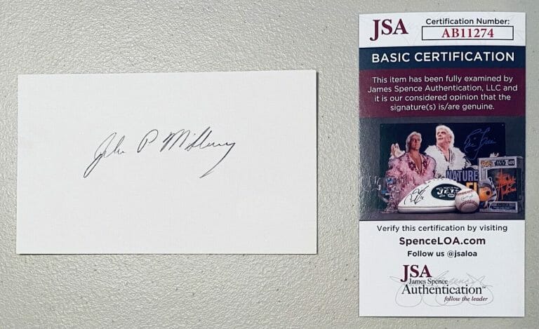 JOHN MCSHERRY SIGNED AUTOGRAPHED 3×5 CARD JSA CERTED NATIONAL LEAGUE UMPIRE
 COLLECTIBLE MEMORABILIA