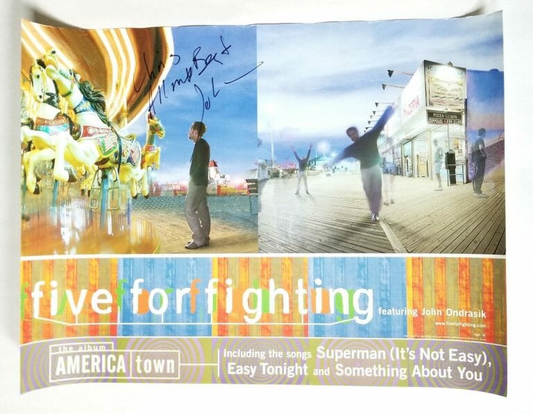 JOHN ONDRASIK FIVE FOR FIGHTING AMERICA TOWN REAL HAND SIGNED 18×24″ POSTER COA
 COLLECTIBLE MEMORABILIA