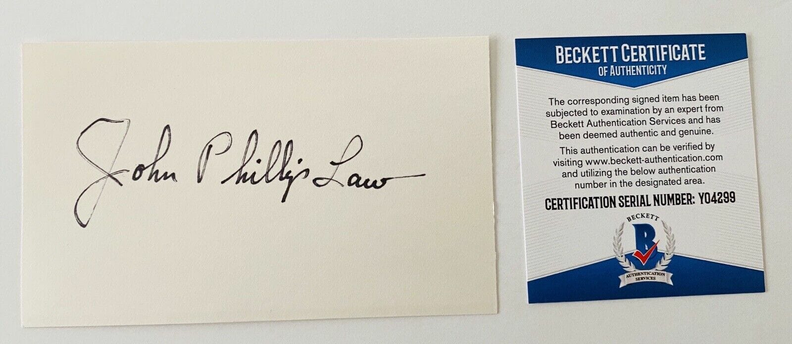 John Phillip Law Signed Autographed 3x5 Card BAS Beckett Certified Barbarella
Opens in a new window or tab