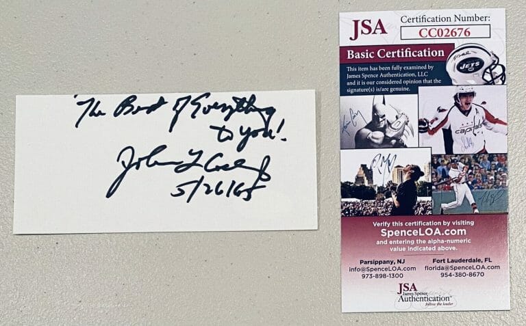 JOHNNIE COCHRAN SIGNED AUTOGRAPHED 2.5 X 5 CARD JSA CERT OJ SIMPSON TRIAL LAWYER
 COLLECTIBLE MEMORABILIA