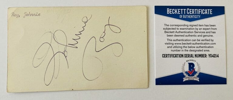 JOHNNIE RAY SIGNED AUTOGRAPHED 3×5 CARD BAS BECKETT CERT FATHER OF ROCK & ROLL
 COLLECTIBLE MEMORABILIA