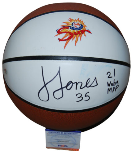 JONQUEL JONES SIGNED (CONNECTICUT SUN) WNBA LOGO BASKETBALL PSA/DNA AM15223 COLLECTIBLE MEMORABILIA