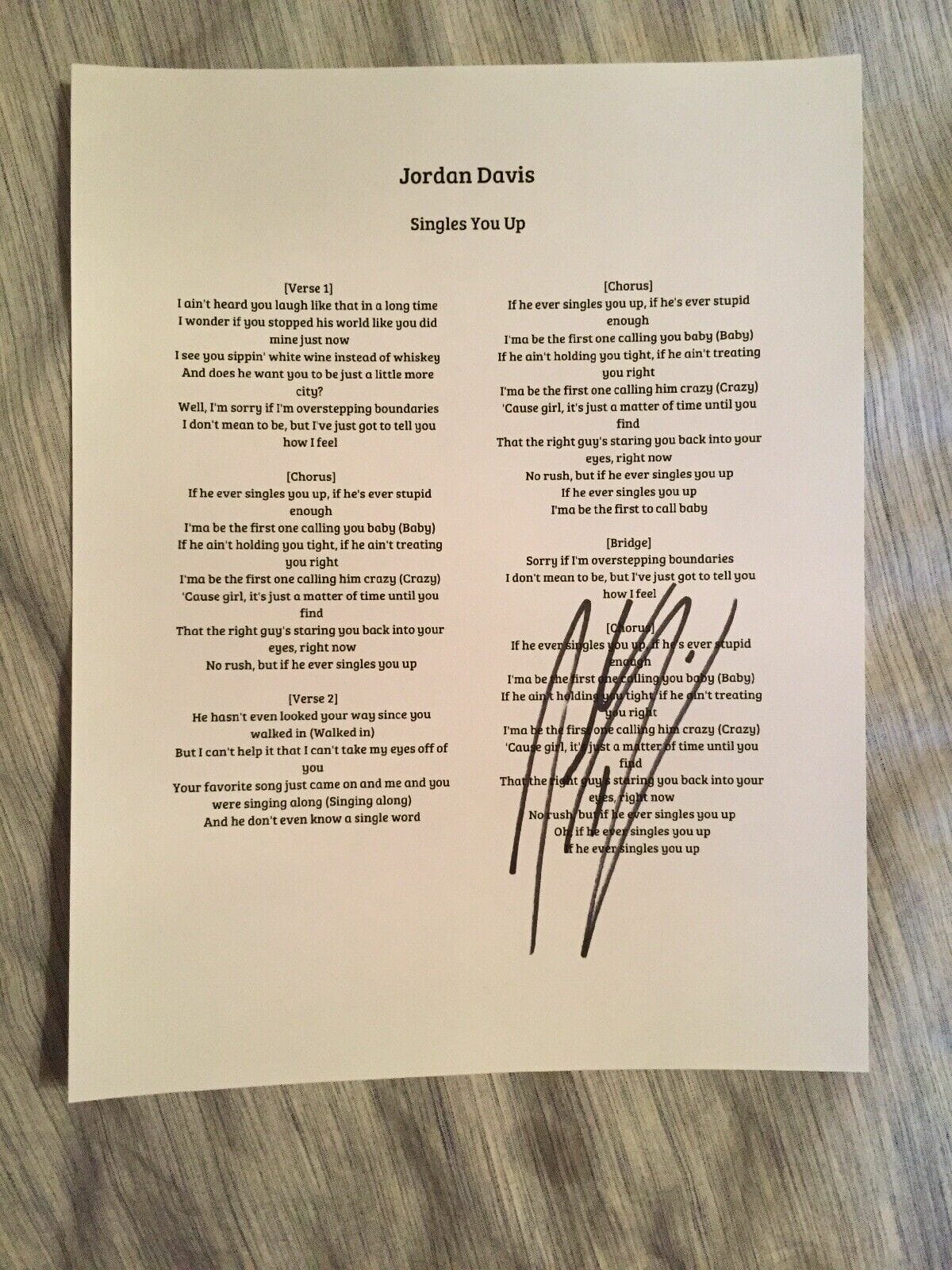 Crazy Autographed Lyric Sheets