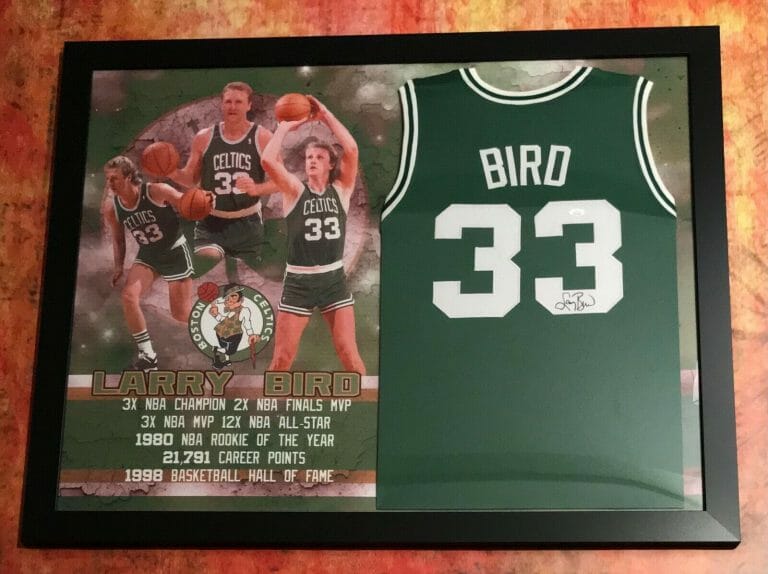 JSA BOSTON CELTICS LEGEND * LARRY BIRD * SIGNED CUSTOM FRAMED JERSEY COA COLLECTIBLE MEMORABILIA