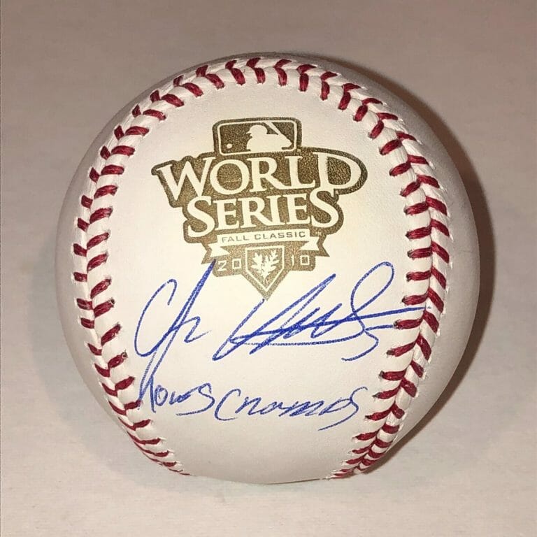 JUAN URIBE (GIANTS) SIGNED OFFICIAL 2010 WORLD SERIES BASEBALL W/ BECKETT & INSC COLLECTIBLE MEMORABILIA