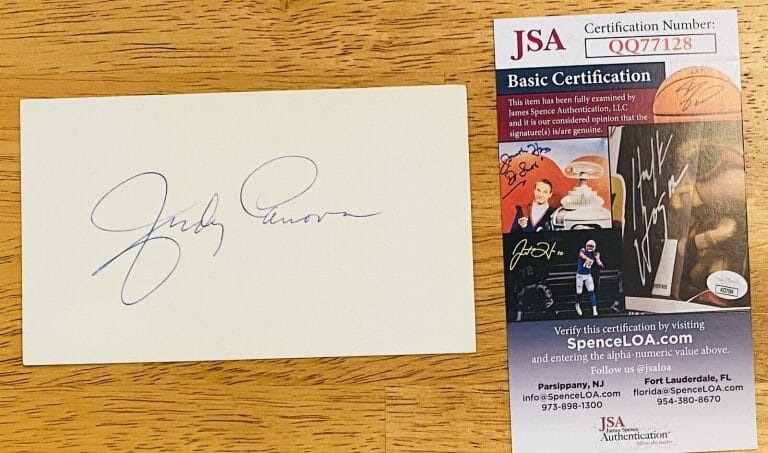 JUDY CANOVA SIGNED AUTOGRAPHED 3×5 CARD JSA CERTIFIED LOUISIANA HAYRIDE
 COLLECTIBLE MEMORABILIA