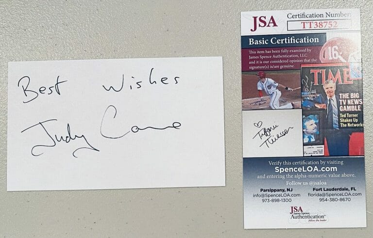 JUDY CARNE SIGNED AUTOGRAPHED 3×5 CARD JSA CERTIFIED ROWAN & MARTIN’S LAUGH-IN
 COLLECTIBLE MEMORABILIA
