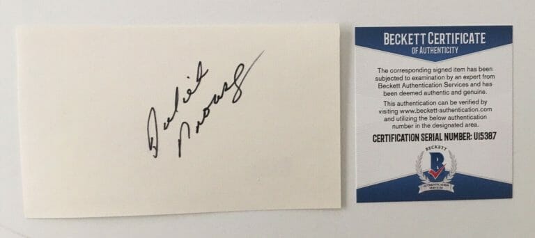 JULIET PROWSE SIGNED AUTOGRAPHED 3×5 CARD BAS BECKETT CERTIFIED
 COLLECTIBLE MEMORABILIA