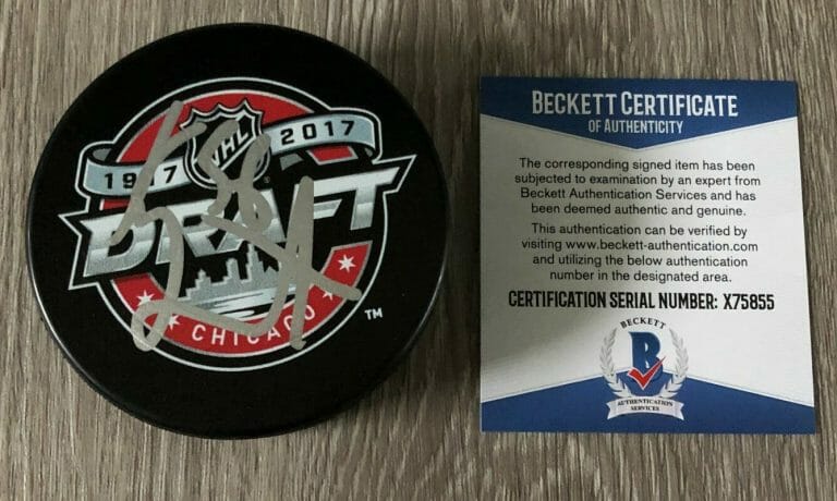 KAILER YAMAMOTO EDMONTON OILERS SIGNED 2017 NHL DRAFT PUCK BAS COA & EXACT PROOF
 COLLECTIBLE MEMORABILIA