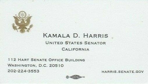 KAMALA HARRIS OFFICIAL US SENATE BUSINESS CARD JOE BIDEN COLLECTIBLE MEMORABILIA