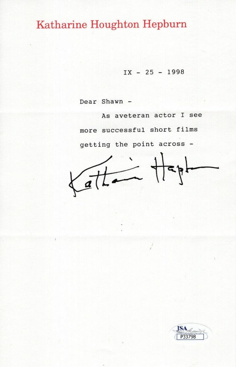 KATHARINE HEPBURN HAND SIGNED LETTER ON LETTERHEAD AS VETERAN ACTOR JSA COLLECTIBLE MEMORABILIA
