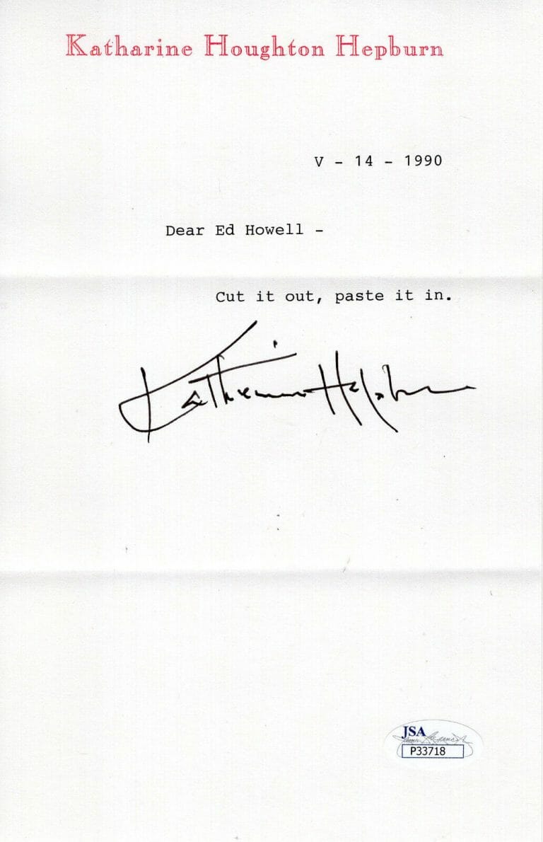 KATHARINE HEPBURN SIGNED LETTER ON LETTERHEAD CUT IT OUT+PASTE IT IN JSA COLLECTIBLE MEMORABILIA