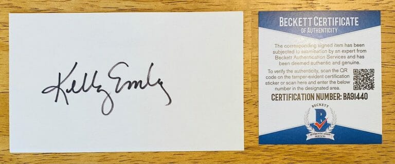 KELLY EMBERG SIGNED AUTOGRAPHED 3×5 CARD BECKETT BAS CERTIFIED MODEL
 COLLECTIBLE MEMORABILIA