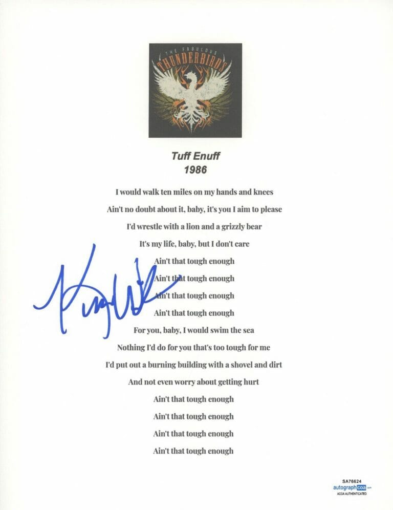 KIM WILSON FABULOUS THUNDERBIRDS SIGNED AUTOGRAPH TUFF ENUFF LYRIC SHEET ACOA COLLECTIBLE MEMORABILIA