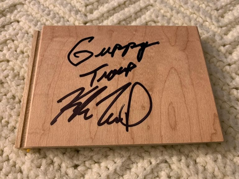 KYLE & GUPPY TROUP PBA PRO BOWLING SIGNED 3.5 X 5 WOOD FLOOR TILE AUTOGRAPH
 COLLECTIBLE MEMORABILIA