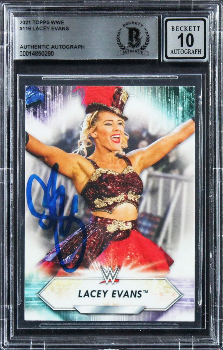 LACEY EVANS SIGNED 2021 TOPPS WWE #116 CARD AUTO GRADED GEM MINT 10! BAS SLABBED COLLECTIBLE MEMORABILIA
