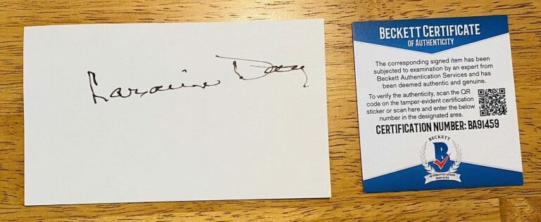 LARAINE DAY SIGNED AUTOGRAPHED 3×5 CARD BAS BECKETT CERT FOREIGN CORRESPONDENT
 COLLECTIBLE MEMORABILIA