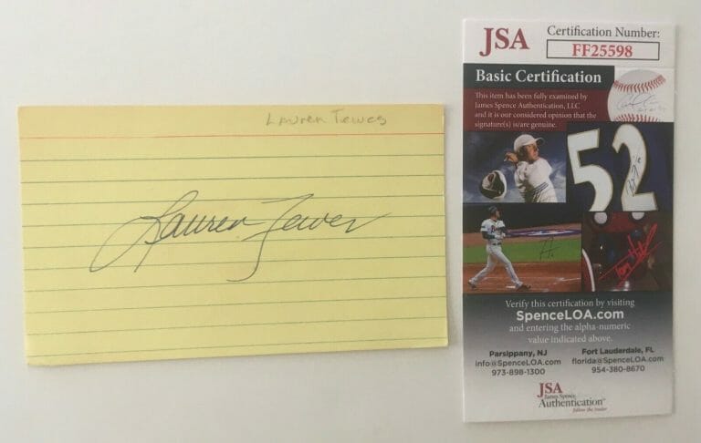 LAUREN TEWES SIGNED AUTOGRAPHED 3×5 CARD JSA CERTIFIED LOVE BOAT
 COLLECTIBLE MEMORABILIA