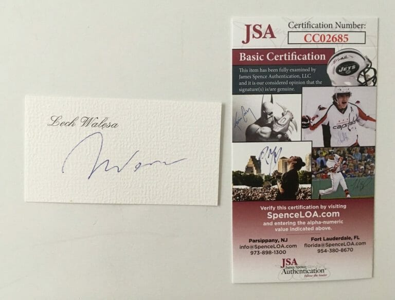 LECH WALESA SIGNED AUTOGRAPHED 2 X 3.5 CARD JSA CERTIFIED NOBEL PEACE PRIZE
 COLLECTIBLE MEMORABILIA