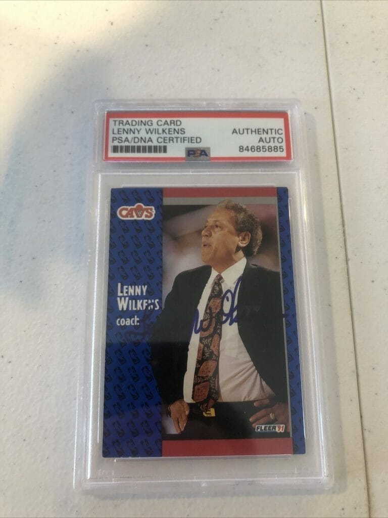LENNY WILKENS SIGNED AUTOGRAPH TRADING CARD PSA/DNA COA 1991 FLEER CAVALIERS HOF COLLECTIBLE MEMORABILIA