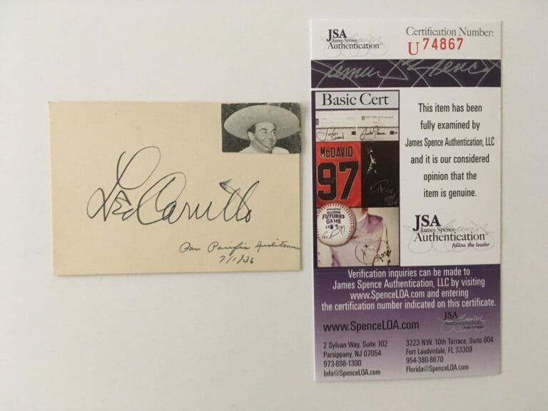 LEO CARRILLO SIGNED AUTOGRAPHED 2.25 X 3.5 CARD JSA CERTIFIED
 COLLECTIBLE MEMORABILIA