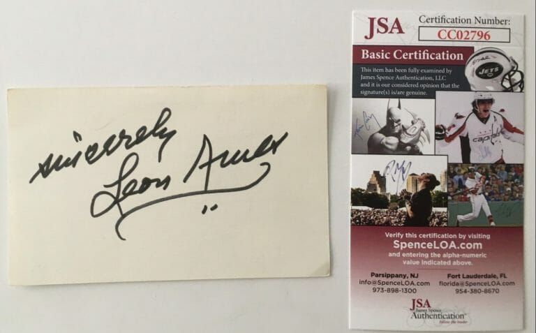 LEON AMES SIGNED AUTOGRAPHED 3×5 CARD JSA CERTIFIED
 COLLECTIBLE MEMORABILIA