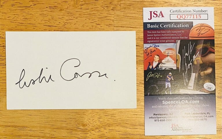LESLIE CARON SIGNED AUTOGRAPHED 3×5 CARD JSA CERTIFIED GIGI CHOCOLAT FANNY
 COLLECTIBLE MEMORABILIA