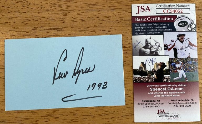 LEW AYRES SIGNED AUTOGRAPHED 3×5 CARD JSA CERTIFIED
 COLLECTIBLE MEMORABILIA