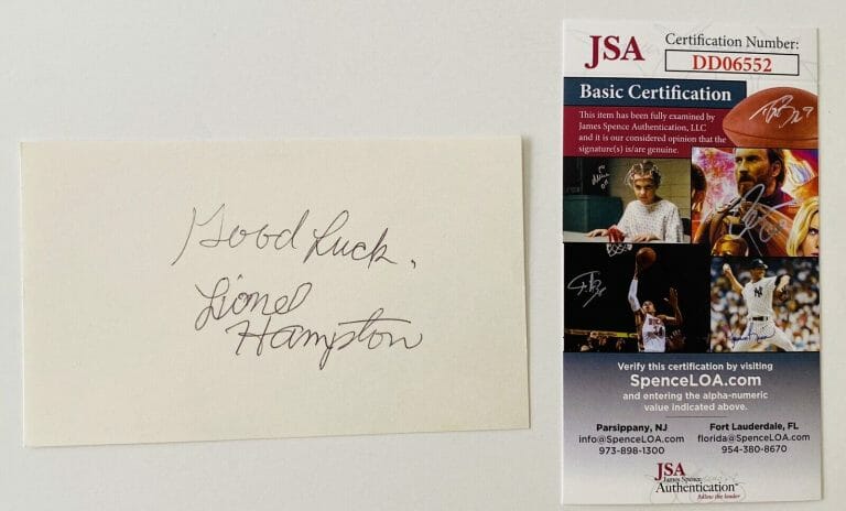 LIONEL HAMPTON SIGNED AUTOGRAPHED 3×5 CARD JSA CERTIFIED JAZZ MUSICIAN
 COLLECTIBLE MEMORABILIA