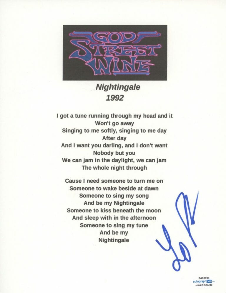 LO FABER GOD STREET WINE SIGNED AUTOGRAPH LYRIC SHEET ACOA NIGHTINGALE COLLECTIBLE MEMORABILIA