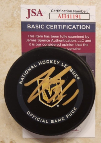 LOGAN THOMPSON SIGNED OFFICIAL NHL GAME PUCK W/ JSA COA VEGAS GOLDEN KNIGHTS 3 COLLECTIBLE MEMORABILIA