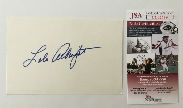 LOLA ALBRIGHT SIGNED AUTOGRAPHED 4×6 CARD JSA CERTIFIED PETER GUNN
 COLLECTIBLE MEMORABILIA