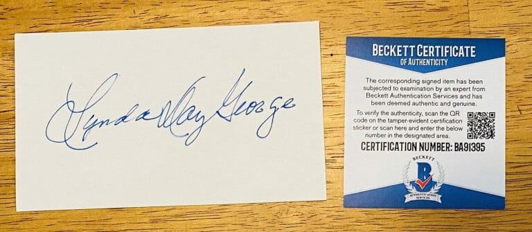 LYNDA DAY GEORGE SIGNED AUTOGRAPHED 3×5 CARD BAS BECKETT CERT MISSION IMPOSSIBLE
 COLLECTIBLE MEMORABILIA
