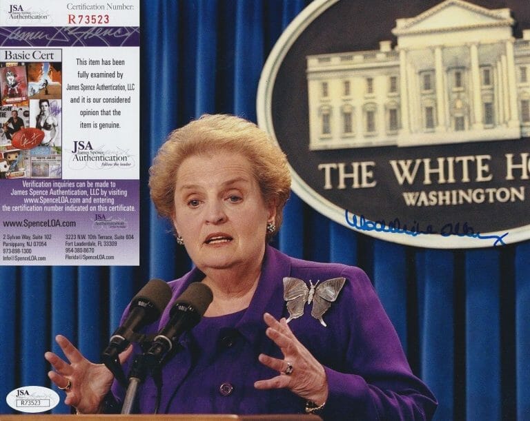 MADELEINE ALBRIGHT SIGNED 8×10 W JSA COA #R73523 BILL CLINTON SECRETARY OF STATE COLLECTIBLE MEMORABILIA