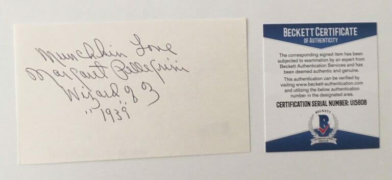 MARGARET PELLEGRINI SIGNED AUTOGRAPHED 3×5 CARD BAS BECKETT WIZARD OZ MUNCHKIN
 COLLECTIBLE MEMORABILIA
