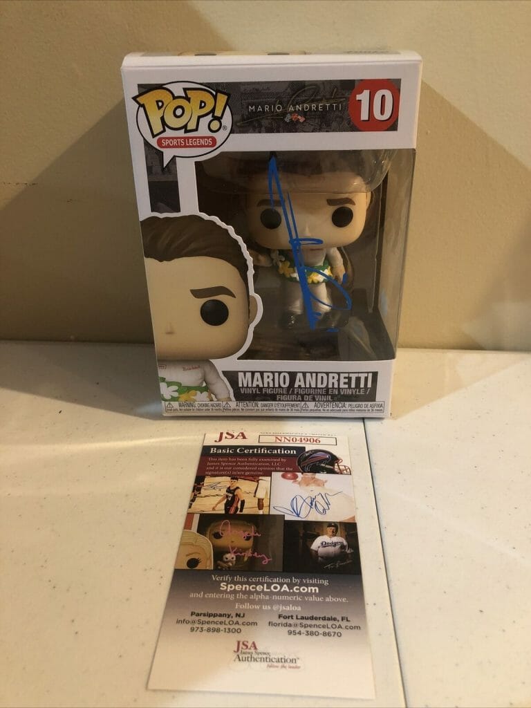 MARIO ANDRETTI SIGNED AUTOGRAPH SPORTS LEGENDS FUNKO POP JSA COA RACING LEGEND COLLECTIBLE MEMORABILIA