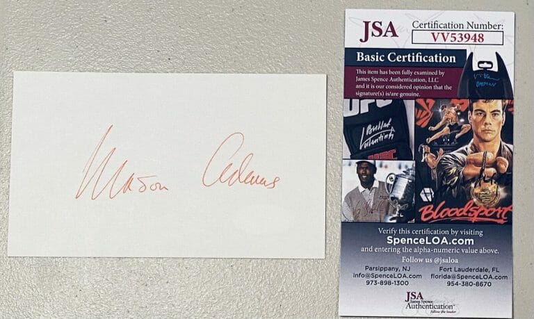 MASON ADAMS SIGNED AUTOGRAPHED 3×5 CARD JSA CERTIFIED LOU GRANT
 COLLECTIBLE MEMORABILIA