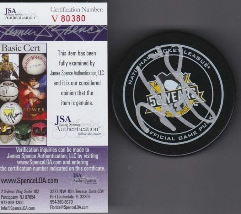 MATT MURRAY SIGNED OFFICIAL 50 YEARS GAME PUCK W/ JSA COA #V80380 PENGUINS 50TH COLLECTIBLE MEMORABILIA