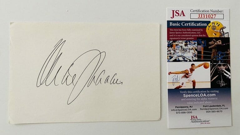 MICHAEL DUKAKIS SIGNED AUTOGRAPHED 4×6 CARD JSA CERTIFIED PRESIDENTIAL CANDIDATE
 COLLECTIBLE MEMORABILIA