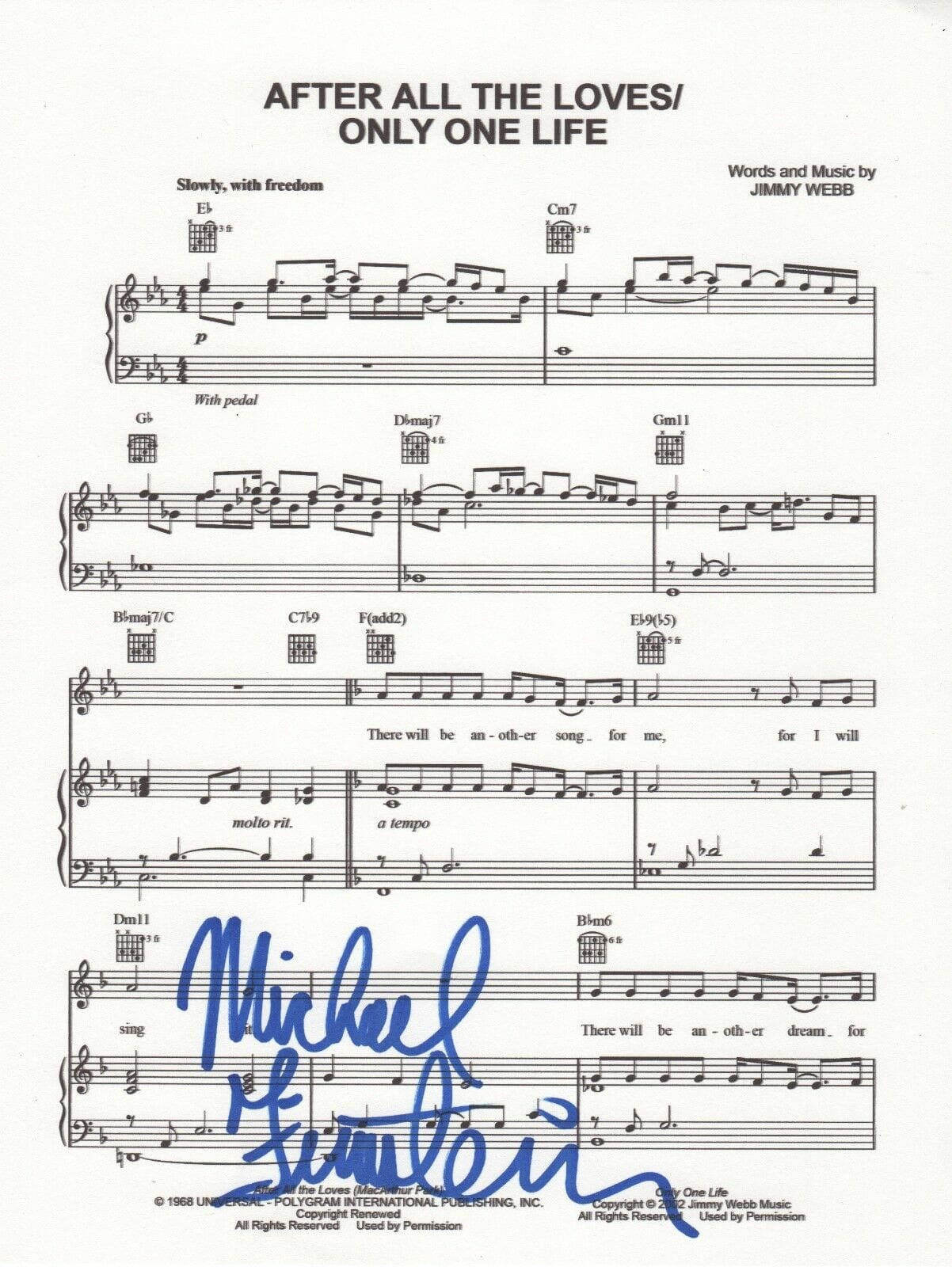 Michael Feinstein REAL hand SIGNED 8.5x11 After All The Loves sheet music #2 COA