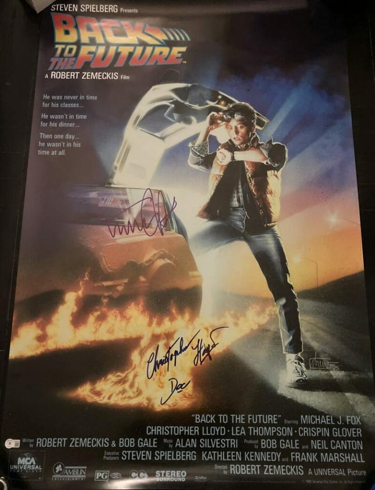 MICHAEL J. FOX CHRISTOPHER LLOYD SIGNED “BACK TO THE FUTURE” FULL POSTER BECKETT COLLECTIBLE MEMORABILIA