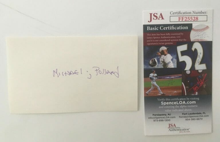 MICHAEL POLLARD SIGNED AUTOGRAPHED 3×5 CARD JSA CERTIFIED BONNIE AND CLYDE
 COLLECTIBLE MEMORABILIA