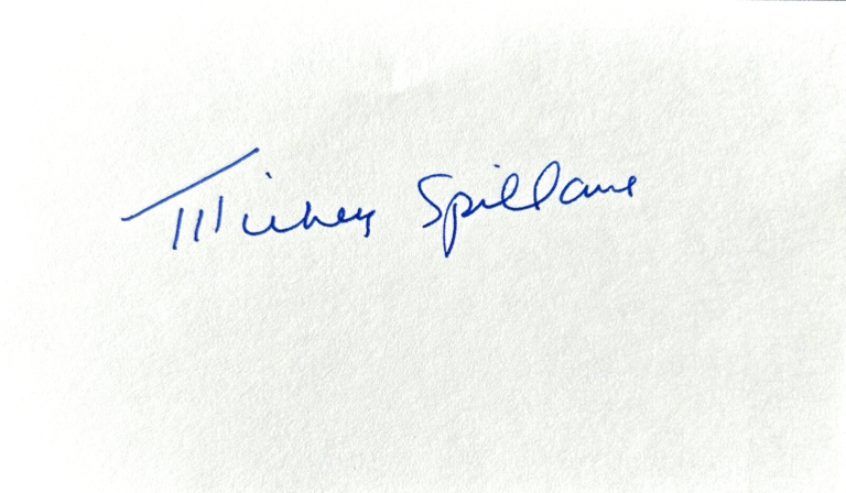 MICKEY SPILLANE SIGNED AUTOGRAPH 3×5 INDEX CARD COLLECTIBLE MEMORABILIA
