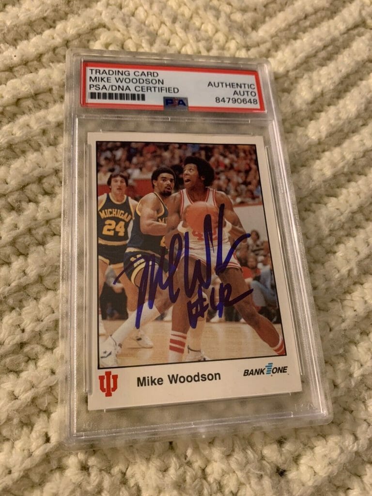 MIKE WOODSON SIGNED 1987 BANK ONE IU HOOSIERS CARD #13 PSA /DNA COA AUTOGRAPHED
 COLLECTIBLE MEMORABILIA