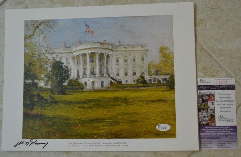 MITT ROMNEY SIGNED 11×14 WHITE HOUSE ART PRINT W/ JSA COA #L51413 COLLECTIBLE MEMORABILIA