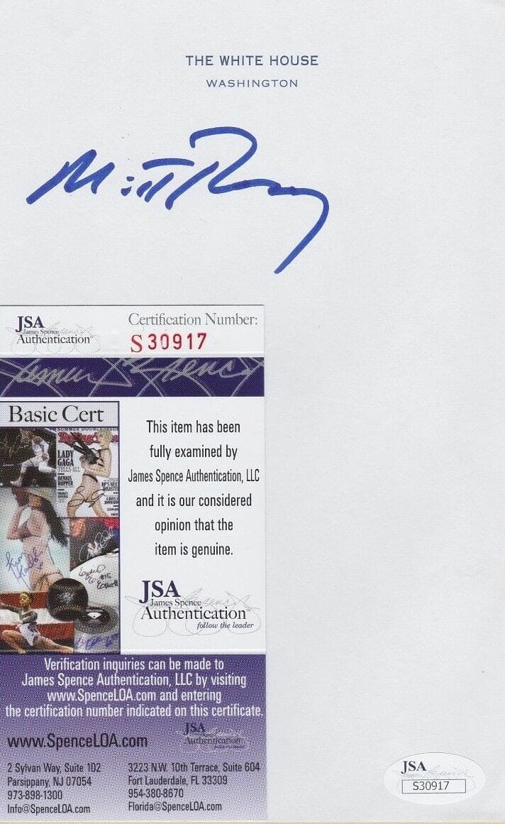 MITT ROMNEY SIGNED WHITE HOUSE STATIONARY W/ JSA COA #S30917 COLLECTIBLE MEMORABILIA