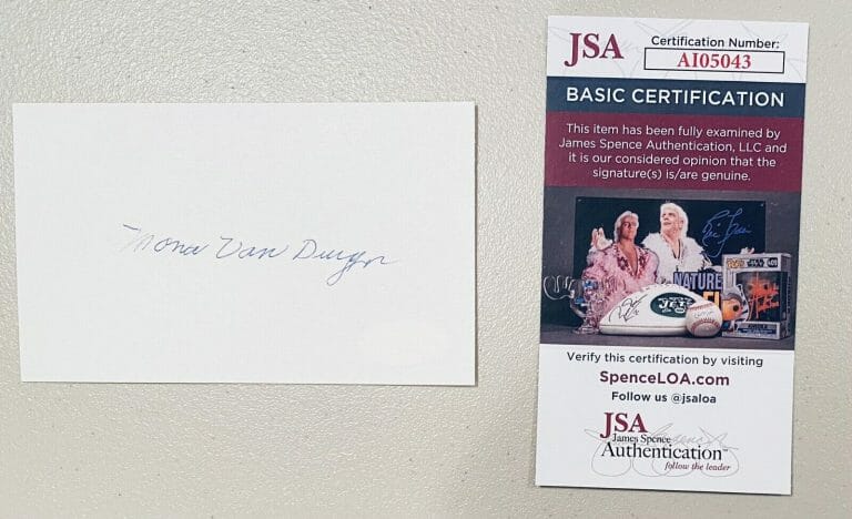 MONA VAN DUYN SIGNED AUTOGRAPHED 3×5 CARD JSA CERT POET LAUREATE PULITZER PRIZE
 COLLECTIBLE MEMORABILIA