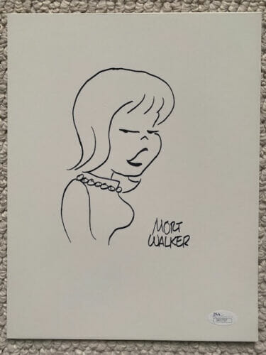 MORT WALKER AUTHENTIC HAND SIGNED 8x11 DRAWING BUXLEY BEETLE BAILEY JSA