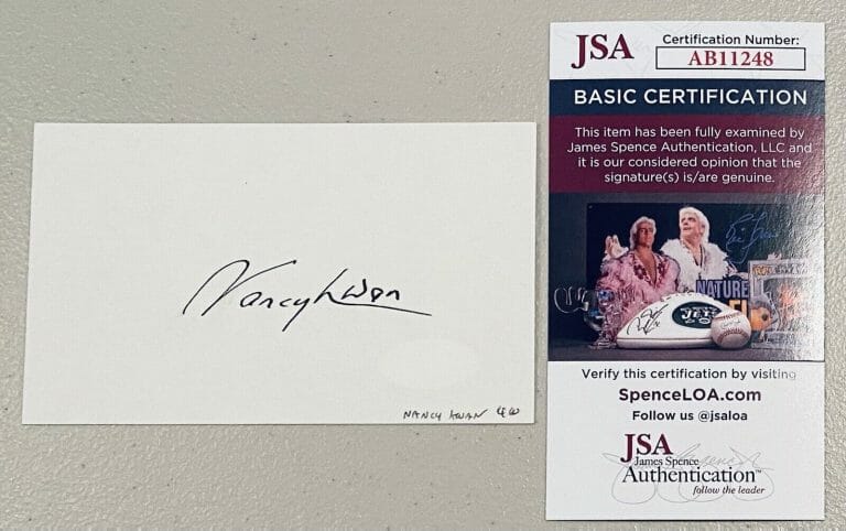 NANCY KWAN SIGNED AUTOGRAPHED 3×5 CARD JSA CERTIFIED THE WORLD OF SUSIE WONG
 COLLECTIBLE MEMORABILIA